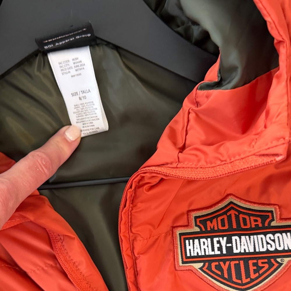 Harley-Davidson Kids Red-Orange Hooded Puffer Jacket - Picture 4 of 7